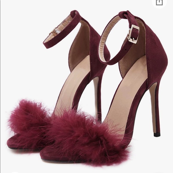 Red feathered heels sandals with ankle strap NWOT - Picture 1 of 7